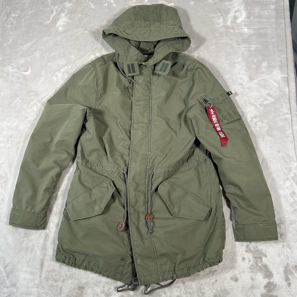 Alpha Industries M-65 Fishtail Parka Coat Mens M Hooded Army Green Camo Lined